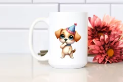 Funny Baby Dog Standing in Party Hat Clipart Product Image 2