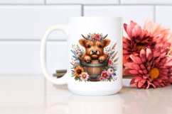 Cute Baby Highland Cow with Flowers, PNG Product Image 2