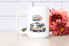 Vintage Dirty RV with Huge Balloons, Centered PNG Product Image 2