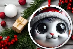 Christmas Kitten Round Ornament Sublimation PNG Product Image 2