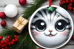 Christmas Kitten Round Ornament Sublimation PNG Product Image 2