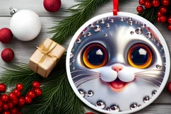 Christmas Kitten Round Ornament Sublimation PNG Product Image 2