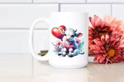 Colorful Cow with Heart Balloon, PNG Product Image 2