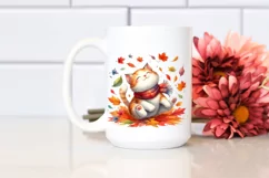 Cute Cat Tumbling with Autumn Leaves in the Wind PNG Product Image 2