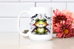 Funny Cute Frog in Front of Spider Web | Clipart Product Image 2