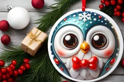 Christmas Owl Round Ornament Sublimation PNG Product Image 2