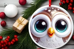 Christmas Owl Round Ornament Sublimation PNG Product Image 2
