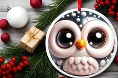 Owl Christmas Round Ornament Sublimation PNG Product Image 2