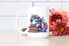 Colorful Unicorn with Stack of Books, PNG Product Image 2