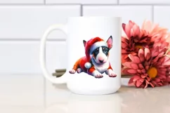 a Cute Sitting Bull Terrier with Santa Hat PNG Product Image 2