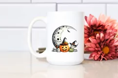 Funny Watercolor Halloween Simple Moon Clipart Product Image 2