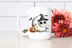 Funny Watercolor Halloween Simple Moon Clipart Product Image 2