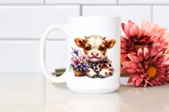 Baby Highland Cow with Lobelia | Clipart Product Image 2