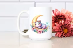 Colorful Baby Hippo Sleeping Moon Clipart Product Image 2