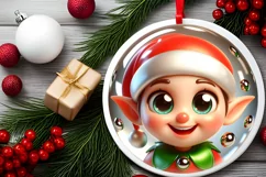 Christmas Elf Round Ornament Sublimation PNG Product Image 2