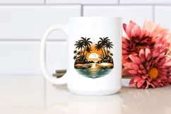 Vintage Tropical Island Sunset Clipart Product Image 2