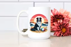 Border Collie in Sunset Beach Watercolor Clipart Product Image 2