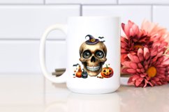 Funny Watercolor Halloween Skull Clipart Product Image 2