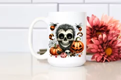 Funny Watercolor Halloween Skull Clipart Product Image 2