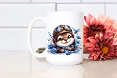 Colorful Baby Otter in Aviator Suit Watercolor Clipart Product Image 2