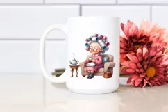 Old Lady Sofa Hair Curlers Tea Cup Clipart Product Image 2