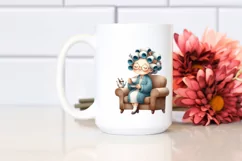 Old Lady Sofa Hair Curlers Tea Cup Clipart Product Image 2
