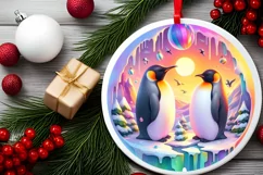 Watercolor Winter Scene Penguins Sublimation PNG Product Image 2