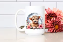Baby Highland Cow with Hibiscus | Clipart Product Image 2