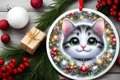 Christmas Kitten Round Ornament Sublimation PNG Product Image 2