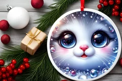 Shiny Christmas Kitten Ornament Sublimation PNG Product Image 2