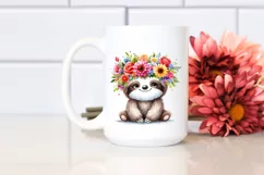 Cartoon Sloth with Flower Crown Watercolor Clipart Product Image 2