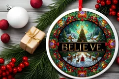 Believe Stained with Santa and Rein Diers Round Ornament Product Image 1
