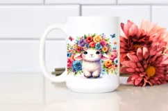 Cartoon Lamb with Flower Crown Watercolor Clipart Product Image 2