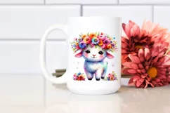 Cartoon Lamb with Flower Crown Watercolor Clipart Product Image 2