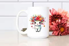 Cartoon Lamb with Flower Crown Watercolor Clipart Product Image 2