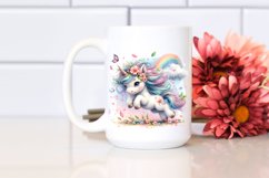 Baby Unicorn Tumbling with Spring Petals | Clipart Product Image 2