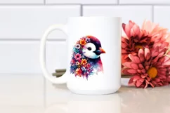 Artistic Vibrant Flower Penguin Clipart Product Image 2