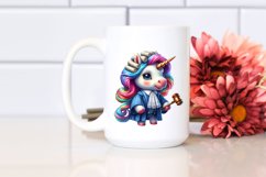 Colorful Baby Unicorn in Judge&#039;s Robe PNG Product Image 2