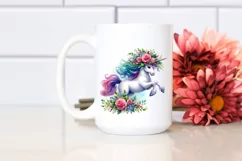 cute Unicorn Running with Floral Wreath PNG Product Image 2