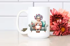 Old Lady Watercolor with Couch and Mug | Sublimation | Product Image 2