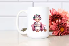 Old Lady Watercolor with Couch and Mug | Sublimation | Product Image 2