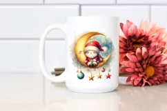 Cute Vibrant Vintage Santa on a Moon PNG Product Image 2