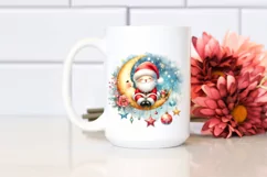 Cute Vibrant Vintage Santa on a Moon PNG Product Image 2