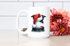 Border Collie with Santa Hat Watercolor Christmas PNG Product Image 2