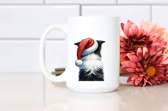 Border Collie with Santa Hat Watercolor Christmas PNG Product Image 2