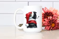 Border Collie with Santa Hat Watercolor Christmas PNG Product Image 2