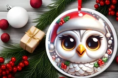 Shiny Christmas Owl Ornament Sublimation PNG Product Image 2