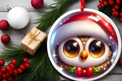 Shiny Christmas Owl Ornament Sublimation PNG Product Image 2