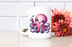 Detailed Octopus Love Sign Watercolor Clipart Product Image 2