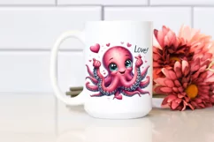 Detailed Octopus Love Sign Watercolor Clipart Product Image 2